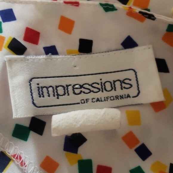 Vintage 80s Impressions Boxy‎ White Rainbow Geometric Short Sleeve Blouse - Picture 8 of 9